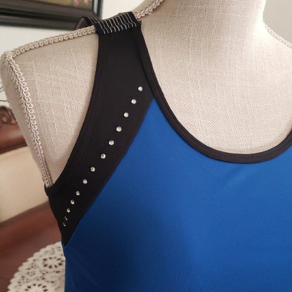 Women’s Athletic Tank Top - Blue with Black Trim - Picture 2 of 9